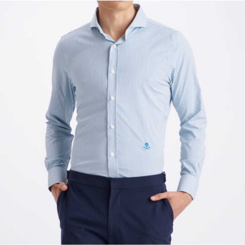 G/FORE Men's Blue White Striped Button-down Slim Fit Dress Shirt NEW Size Large